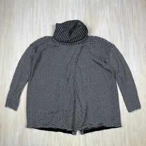 Cabi Black & White Striped Fergie Turtleneck Funnel Pullover Knit Sweater Medium